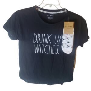 Rae Dunn  "Drink Up Witches" Tee with Socks, NWT, Medium